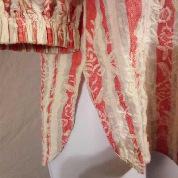 MISA Los Angeles Striped Orange & White Off the Shoulder Floral Embroidered Top - Picture 6 of 10